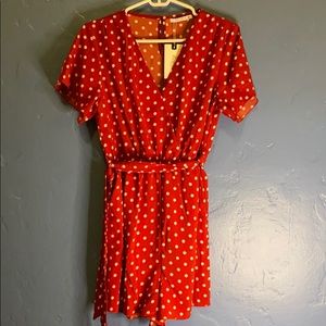 Red and white polka dot Reoria Romper. Medium